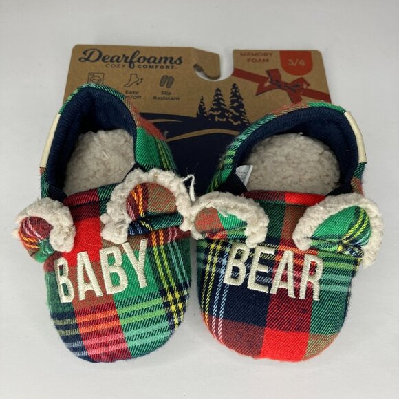 Dearfoams Baby Bear Memory Foam Plaid Slippers Size 3/4 New - Picture 1 of 4